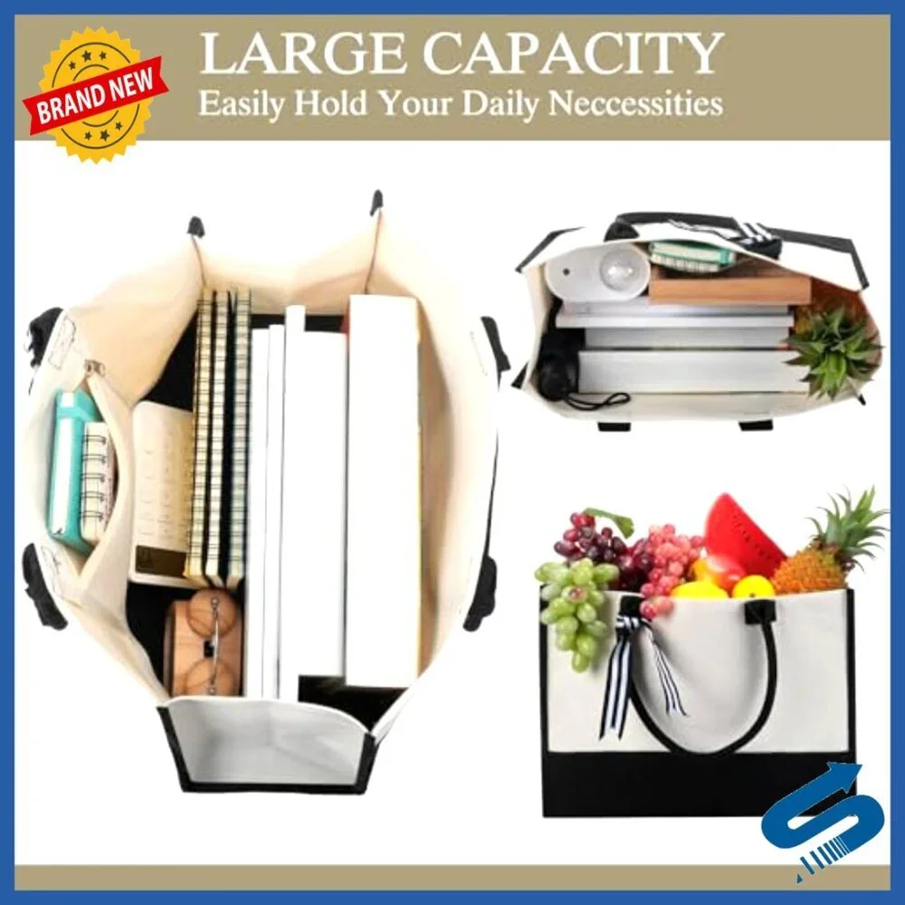 Canvas Tote Bags with Zipper Pocket Elegant Gift Set of 10 Reusable